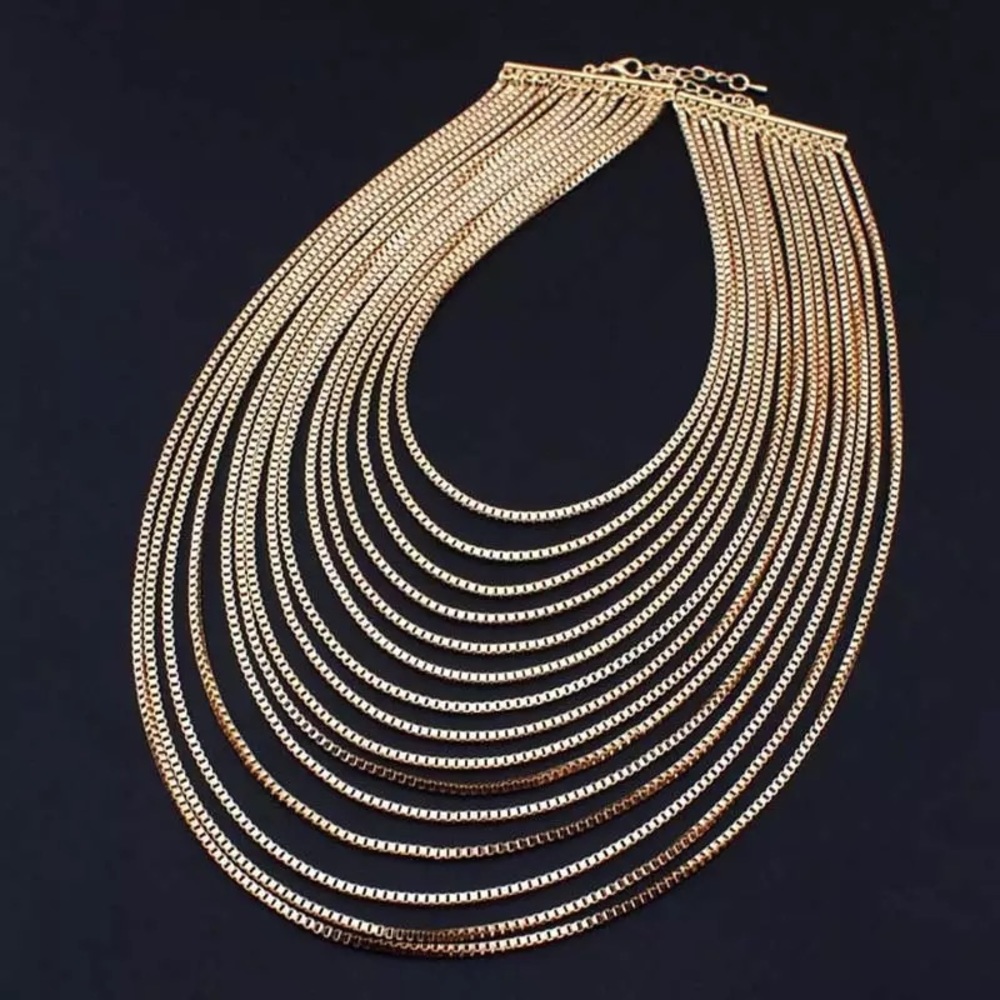 Gold Multi-Chain Layered Necklace - Picture 2 of 9